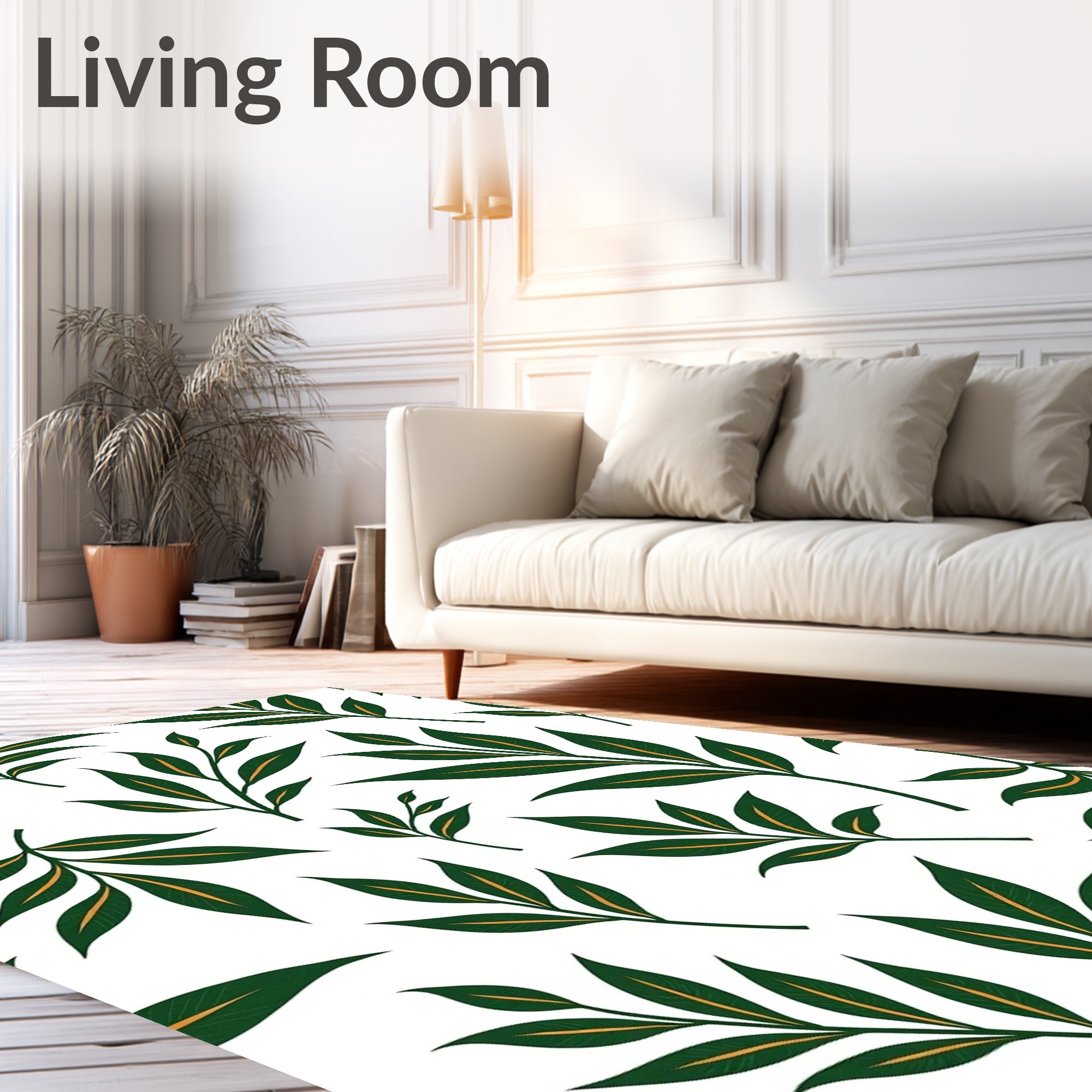 Dark Green Laurel Branches On White Rug