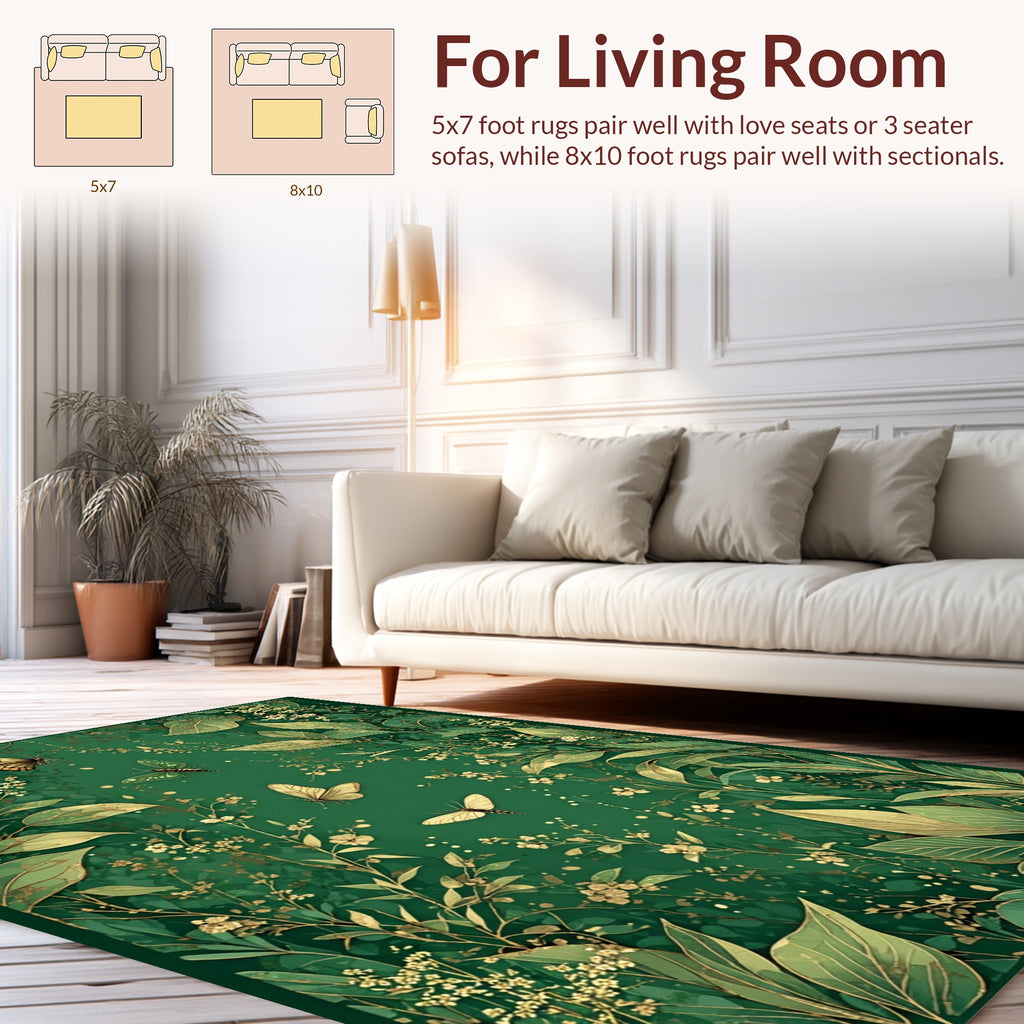 Enchanted Emerald Garden Butterfly Motif Rug