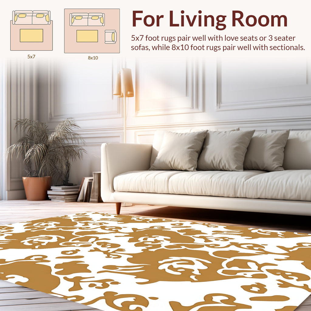 Artistic Ochre Abstract Organic Pattern Rug