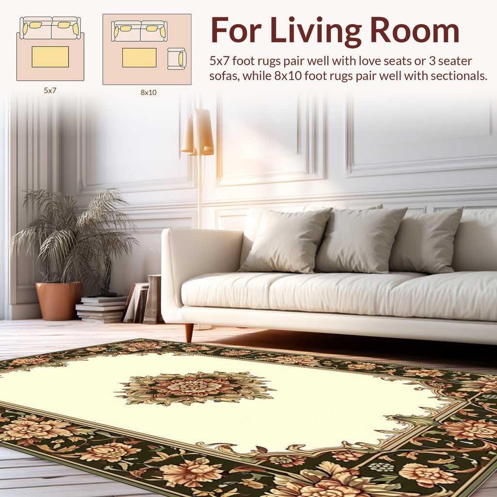 Intricate Floral Border Medallion Design Rug