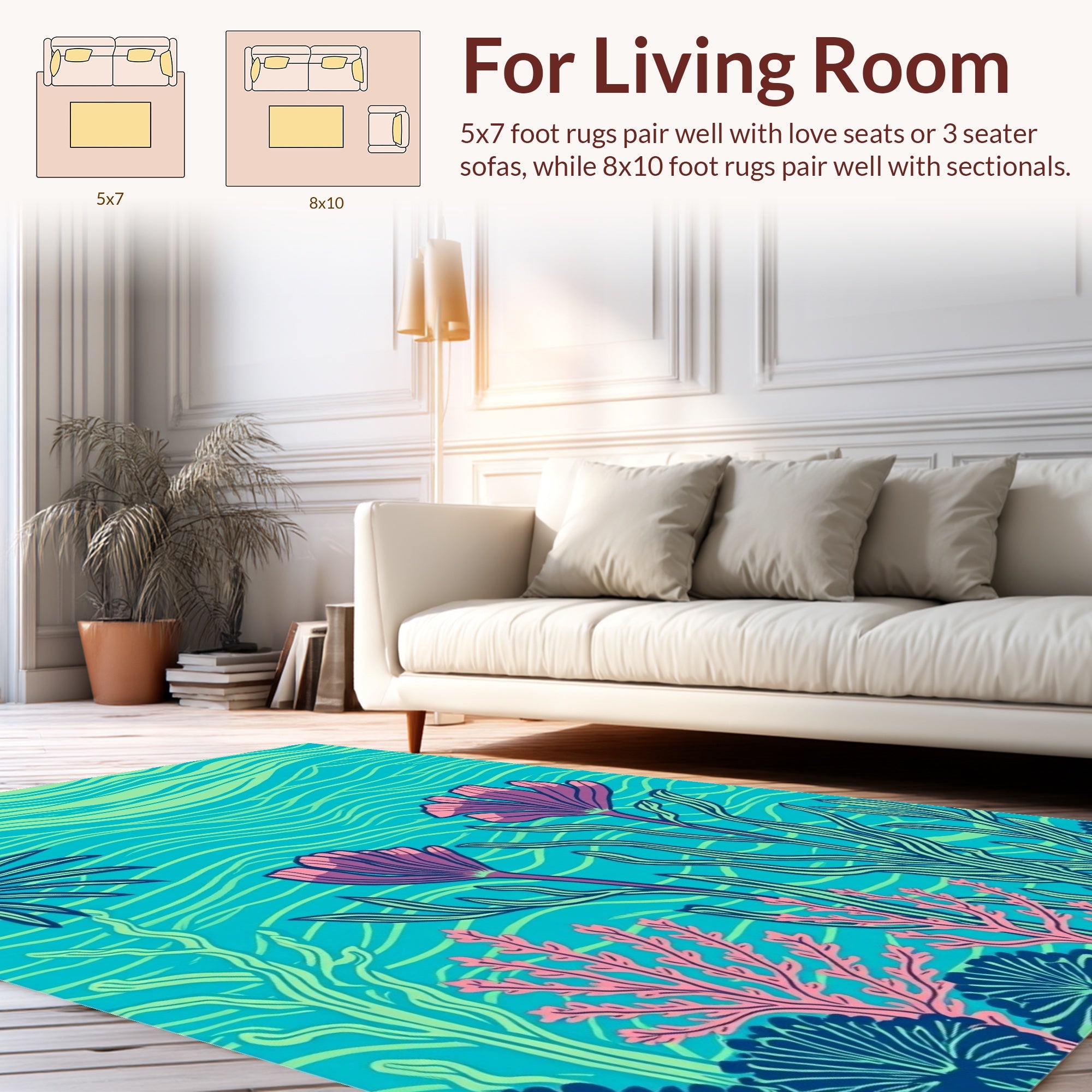 Undersea Floral Aquatic Pattern Design Rug