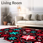 Red Cyan Snowflake Floral Medallion Rug