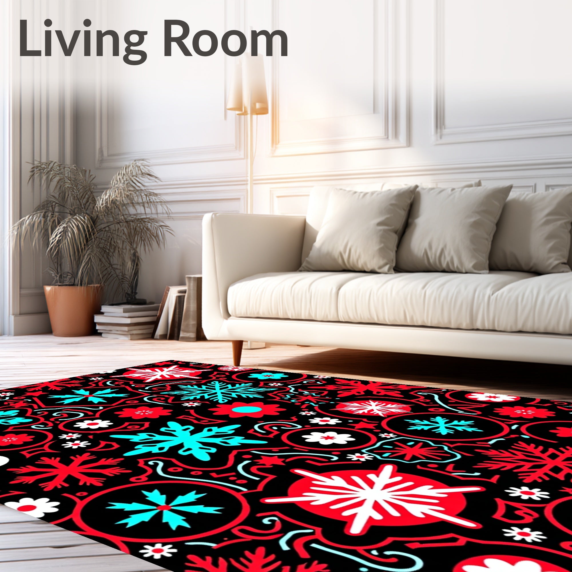 Red Cyan Snowflake Floral Medallion Rug