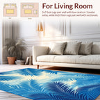 Vibrant Blue Tropical Leaf Landscape Rug