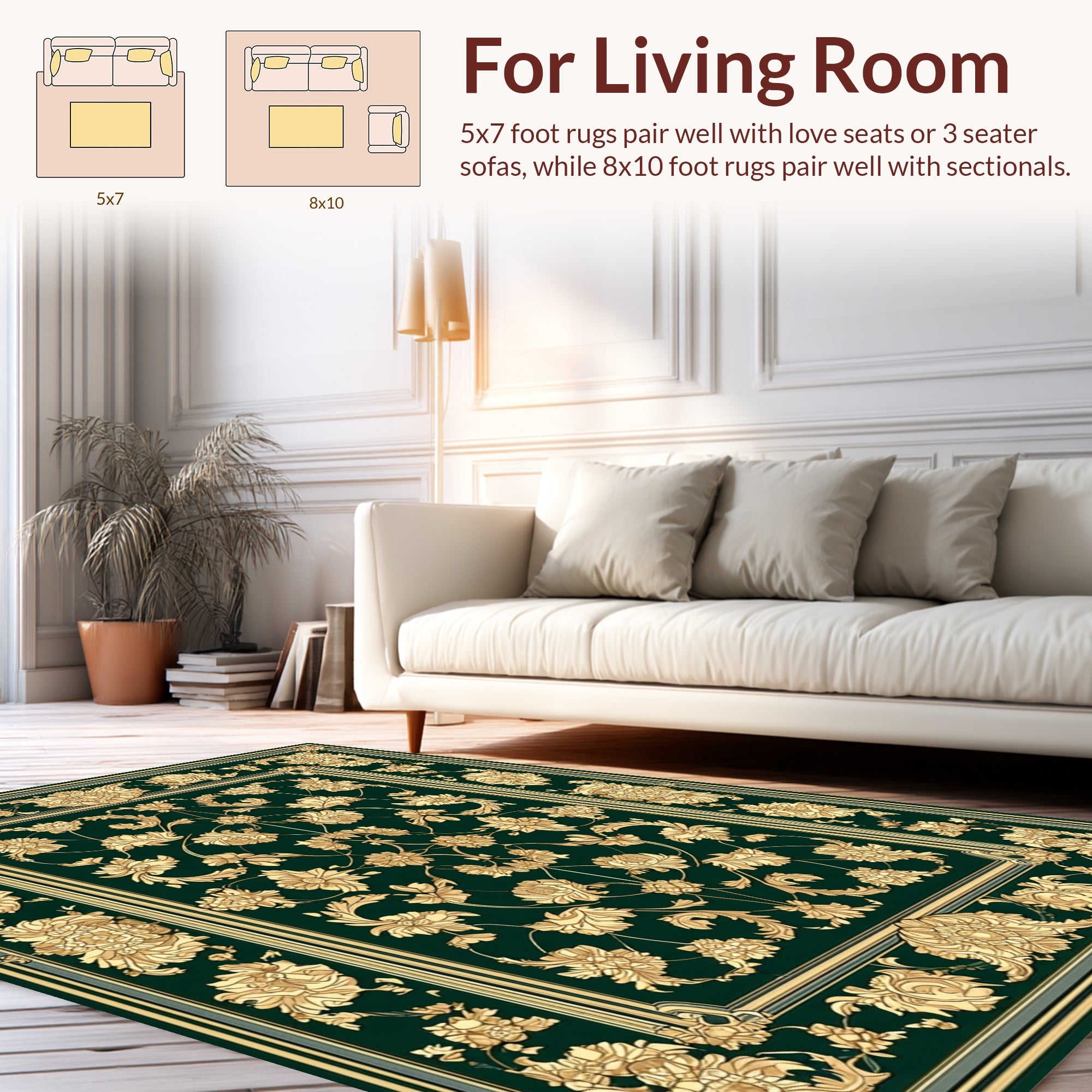 Classic Golden Floral Garden Rug