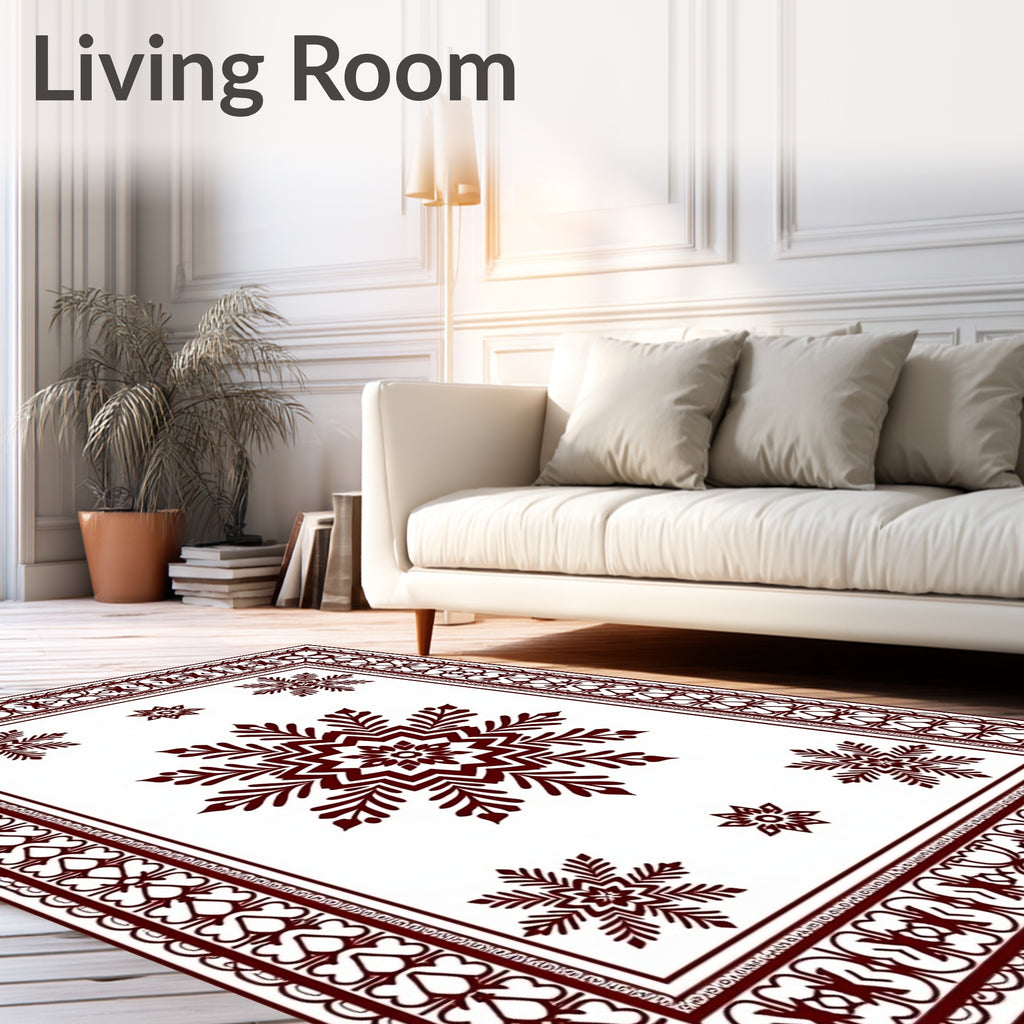 Deep Red Starburst Snowflake Mandala Rug