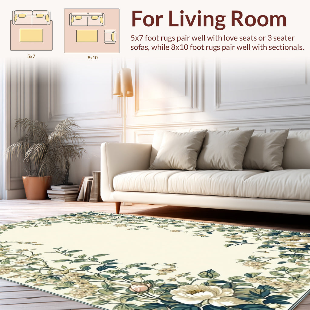 Vintage Floral Vine Scroll Border Rug