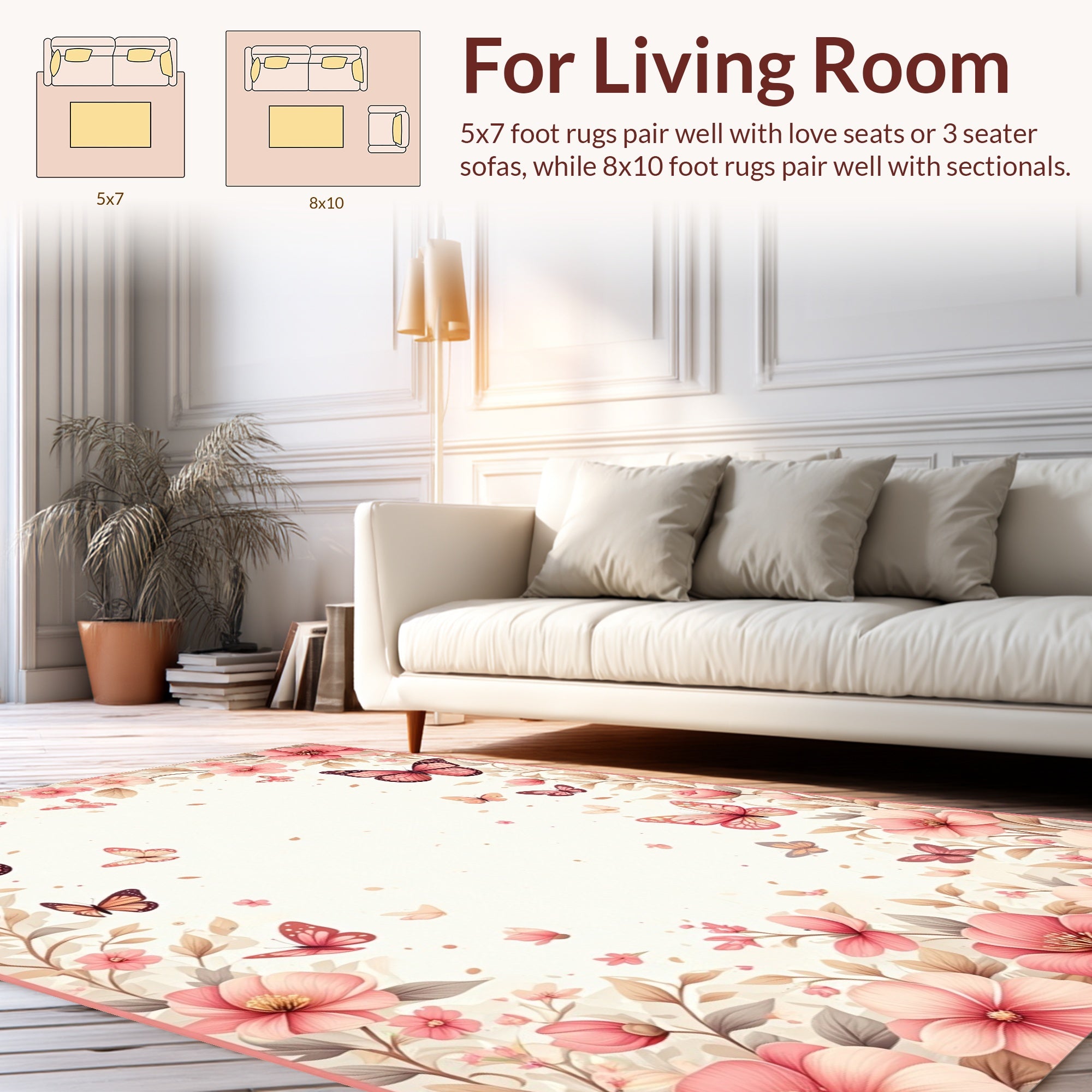 Pink Floral Butterfly Garden Design Rug