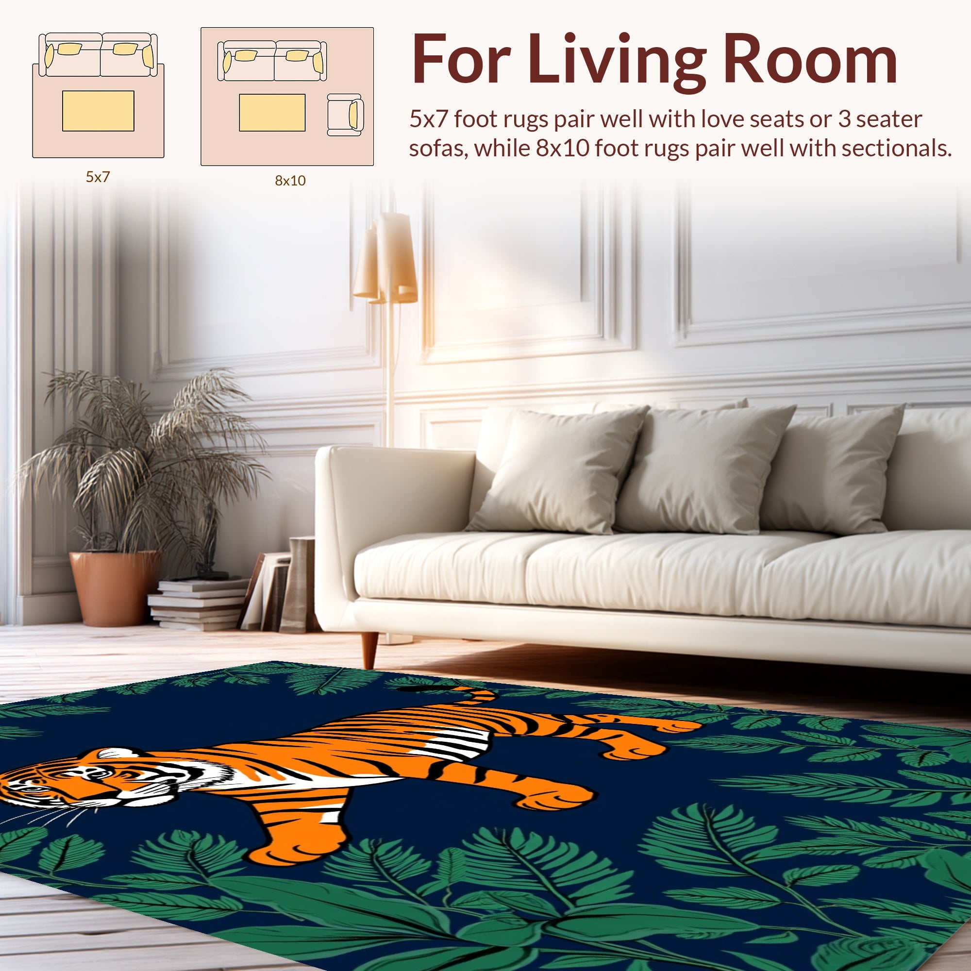 Bold Tiger Tropical Foliage Design Rug