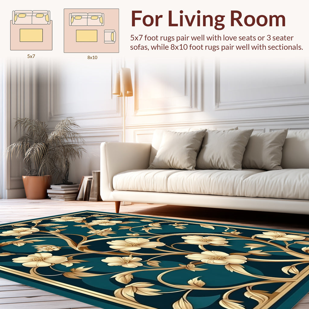 Gold Floral Vine Pattern Rug