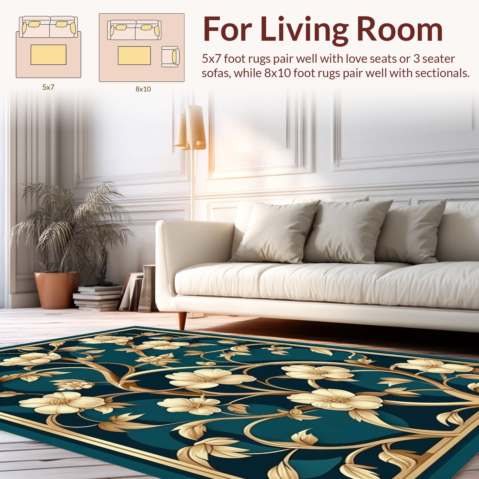 Gold Floral Vine Pattern Rug