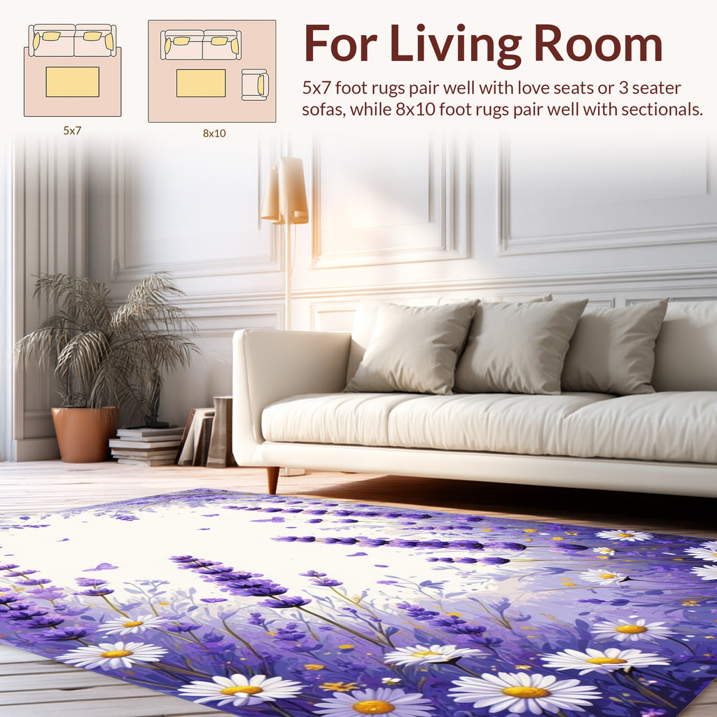 Lavender Field Butterflies Floral Design Rug