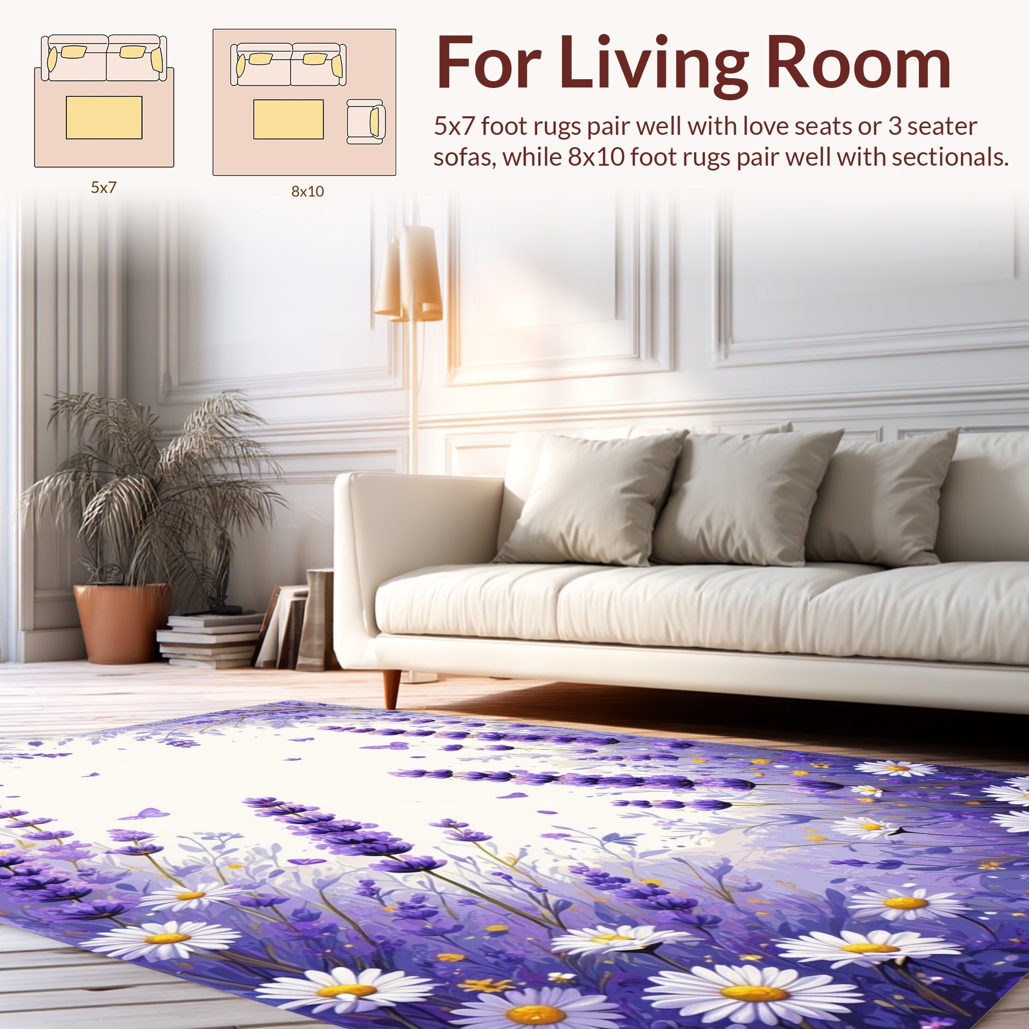 Lavender Field Butterflies Floral Design Rug
