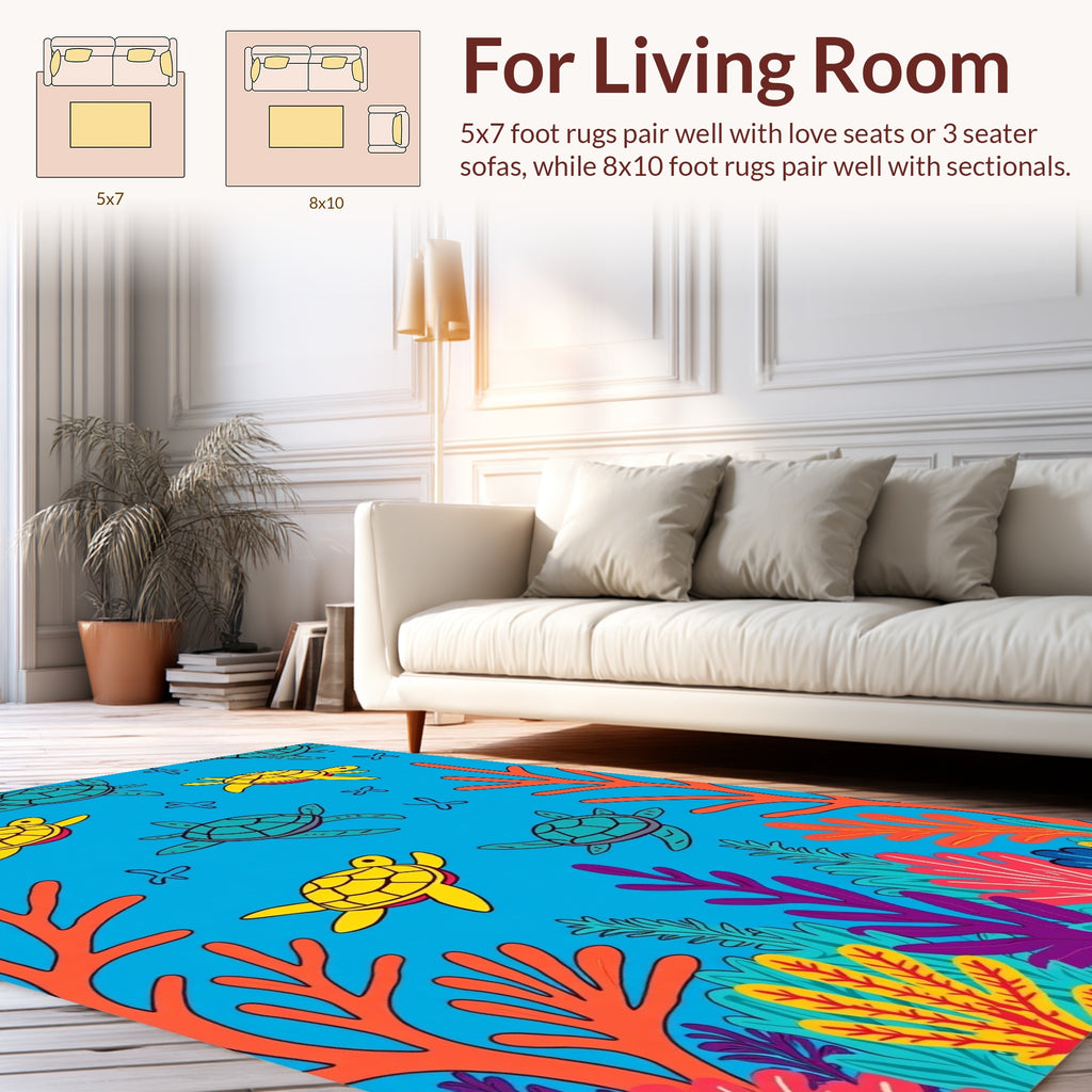 Sea Turtle Coral Reef Pattern Rug