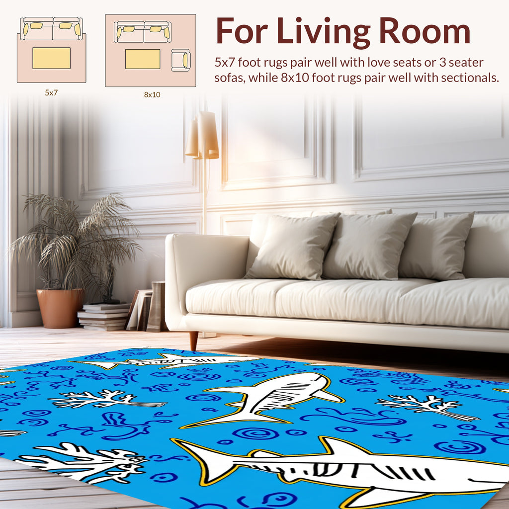 Playful Blue Shark Marine Pattern Rug