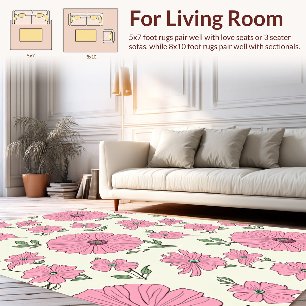 Pink Floral Outline Pattern Design Rug