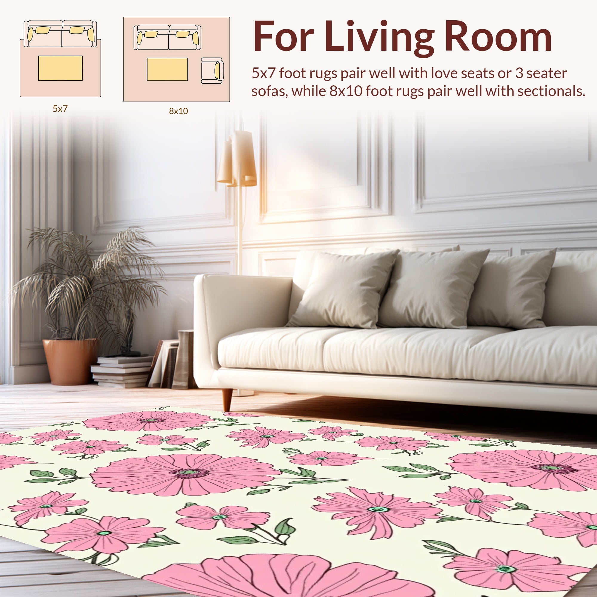 Pink Floral Outline Pattern Design Rug