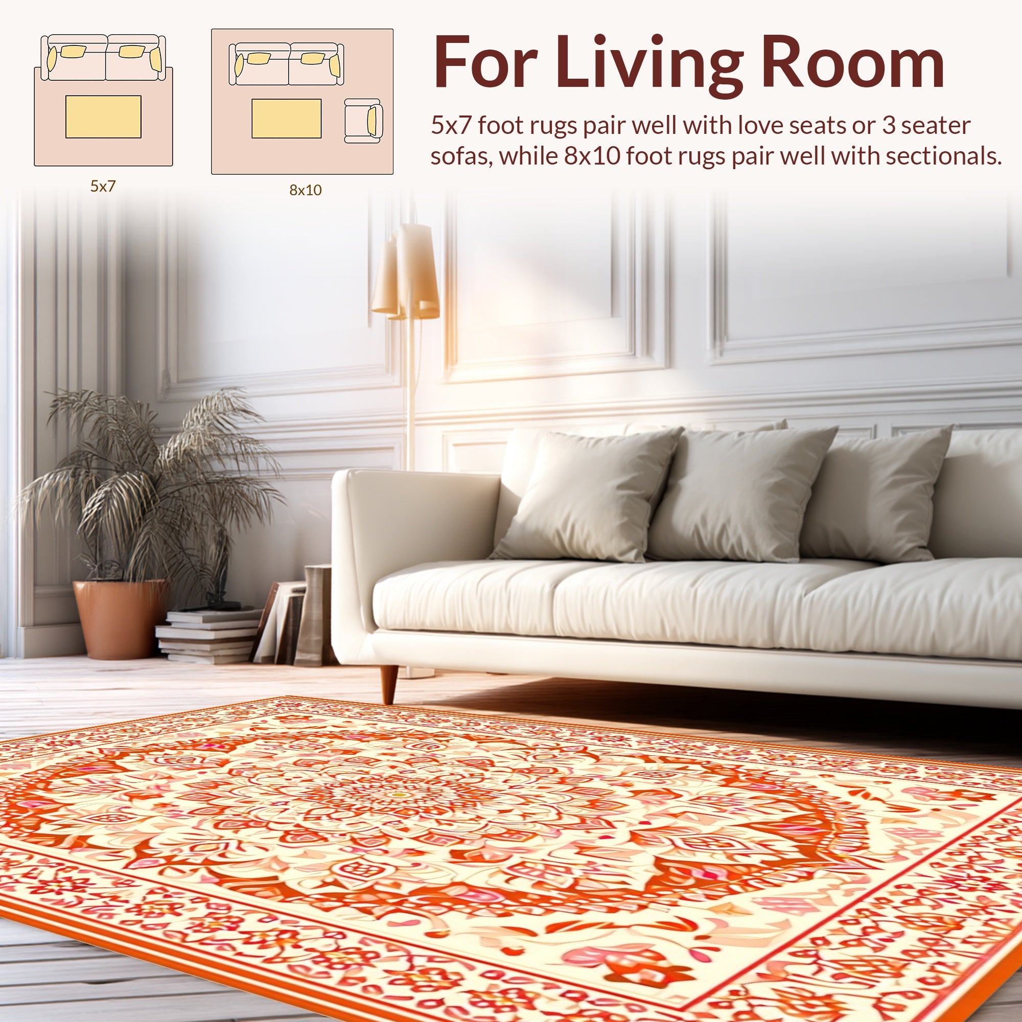 Vibrant Orange Floral Repeating Medallion Rug