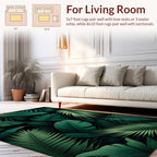 Deep Green Tropical Leaf Pattern Rug