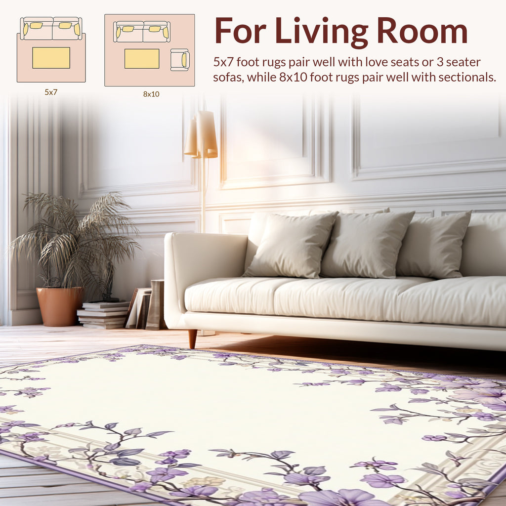 Floral Border With Lavender Accents Rug