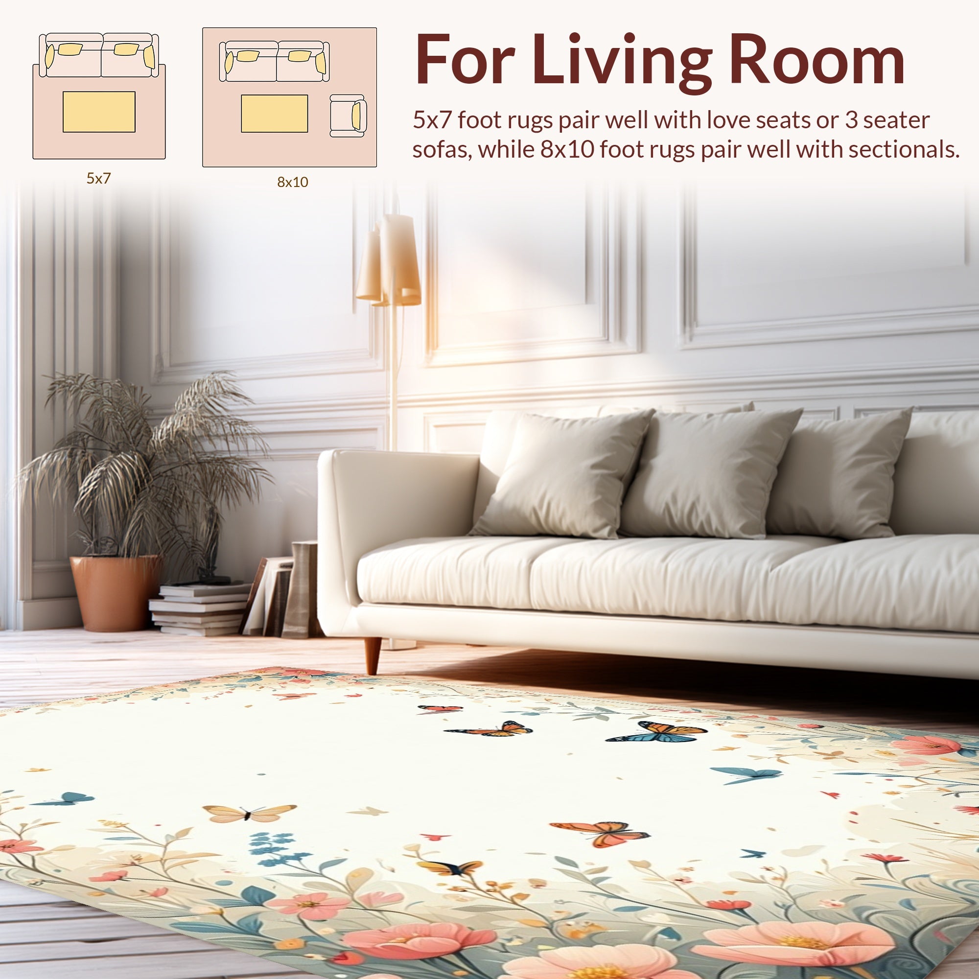 Whimsical Butterflies Floral Garden Rug