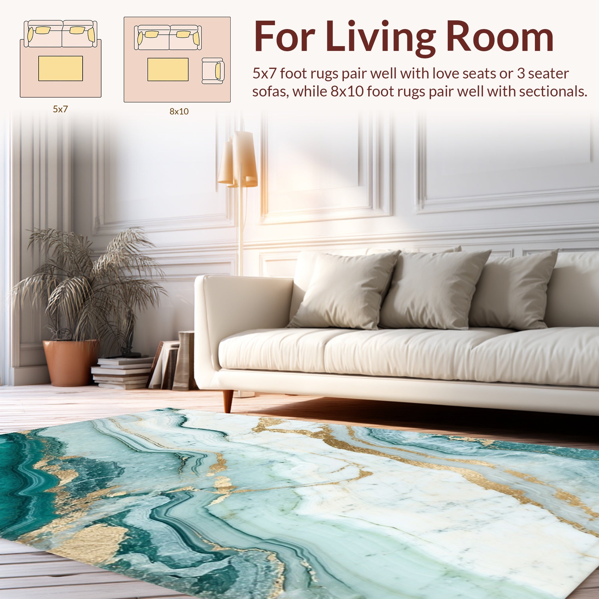 Abstract Teal Gold Veins Rug