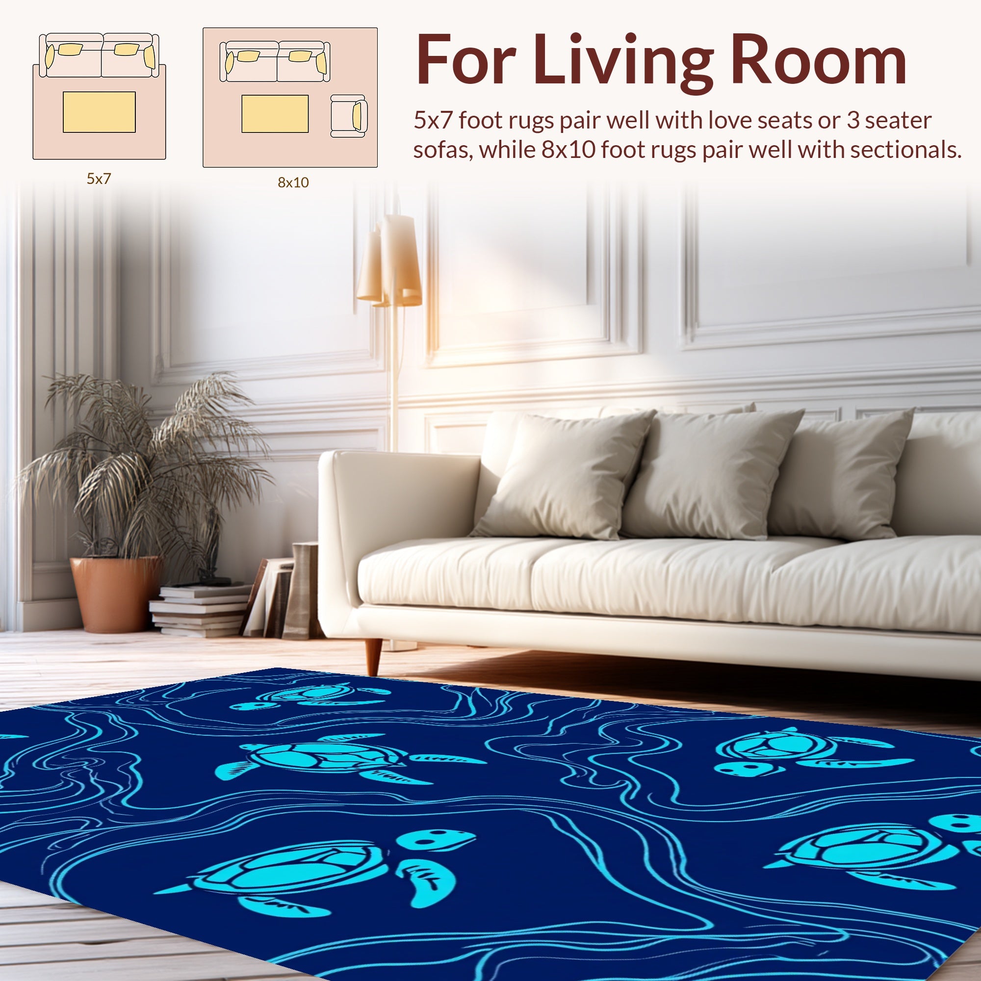 Ocean Turtles and Swirls Pattern Rug