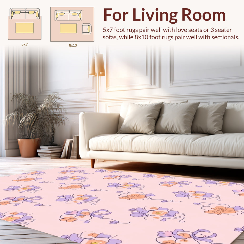 Delicate Floral Sketch Pattern Rug