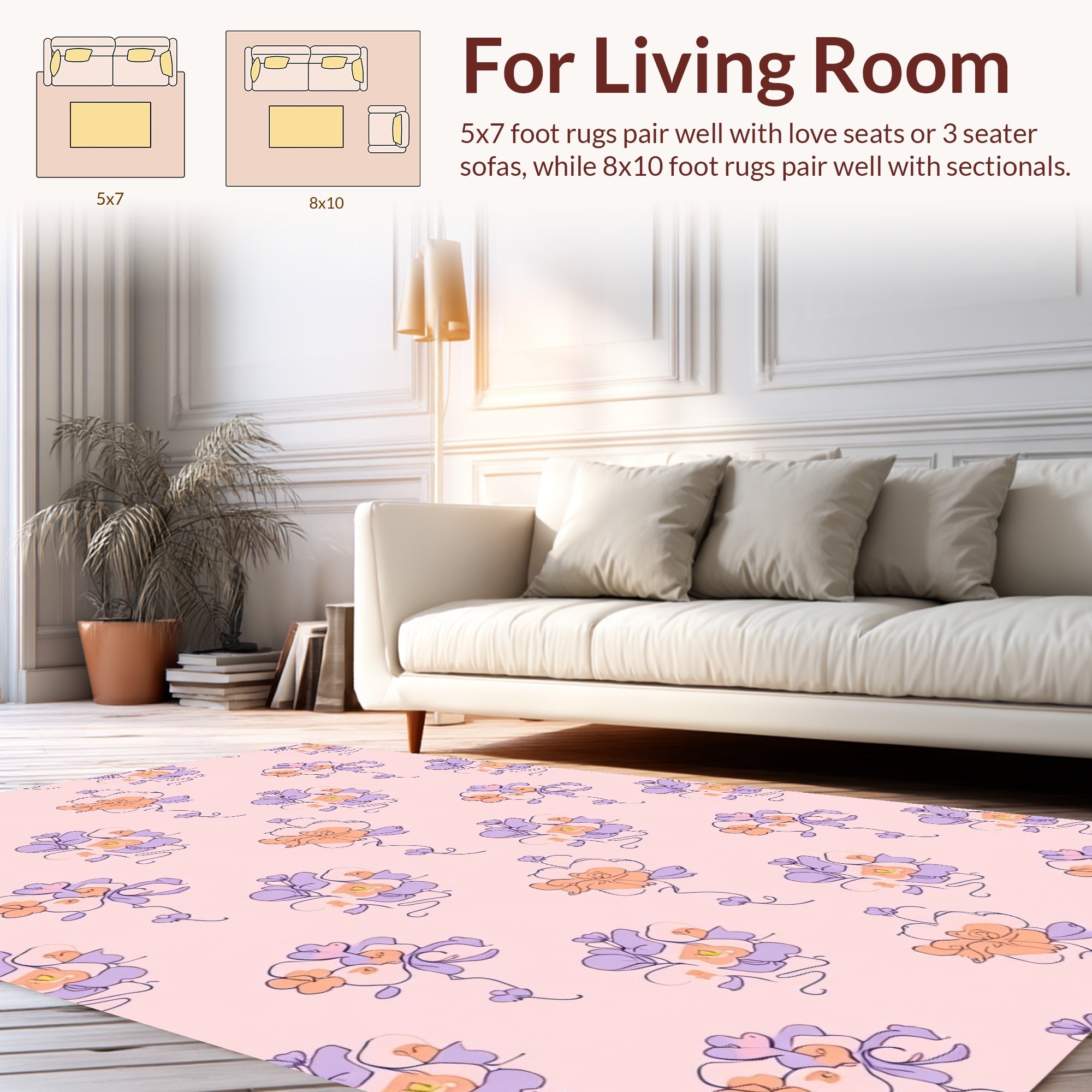 Delicate Floral Sketch Pattern Rug