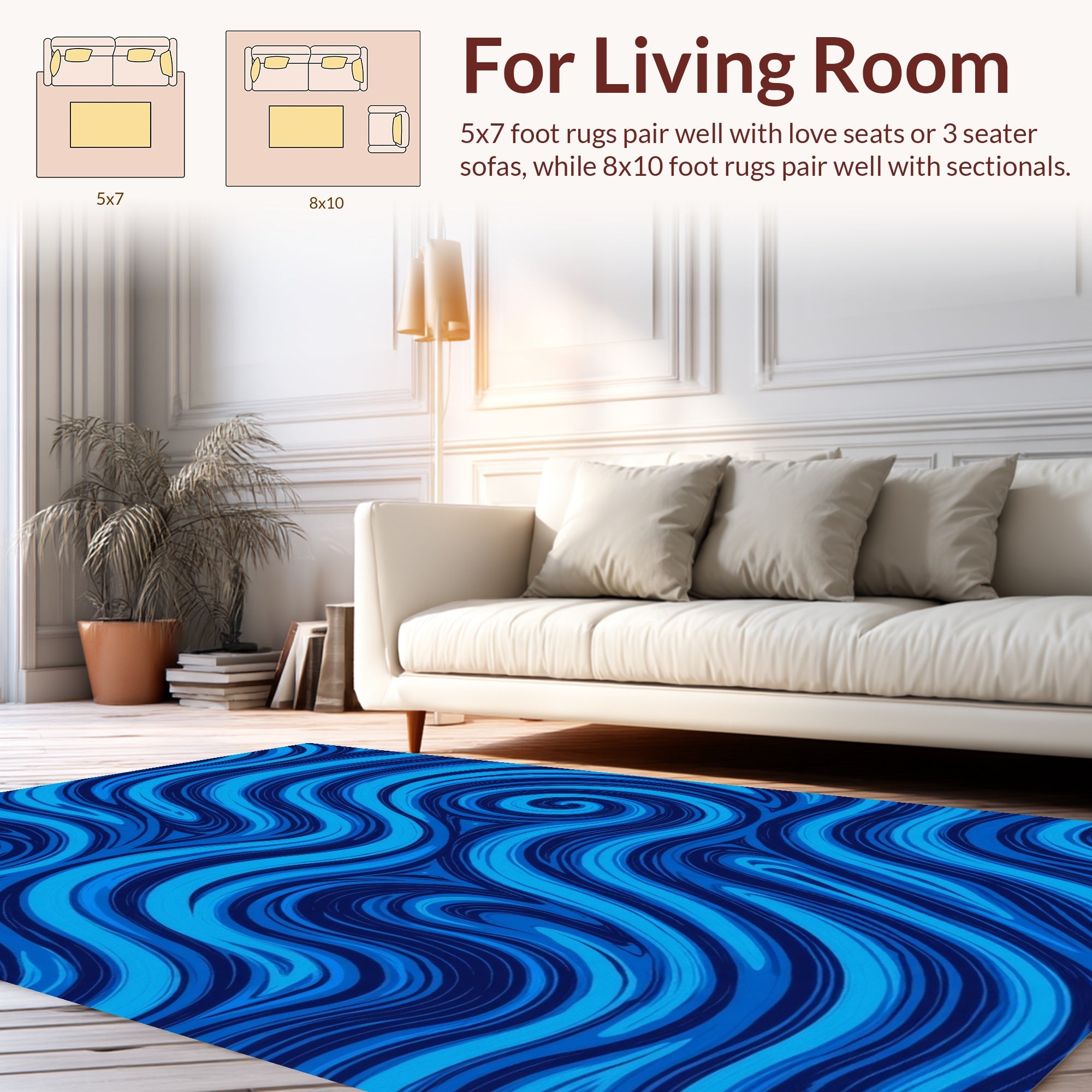 Abstract Swirls Blue Pattern Design Rug