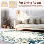 White Blue Floral Vine Border Rug
