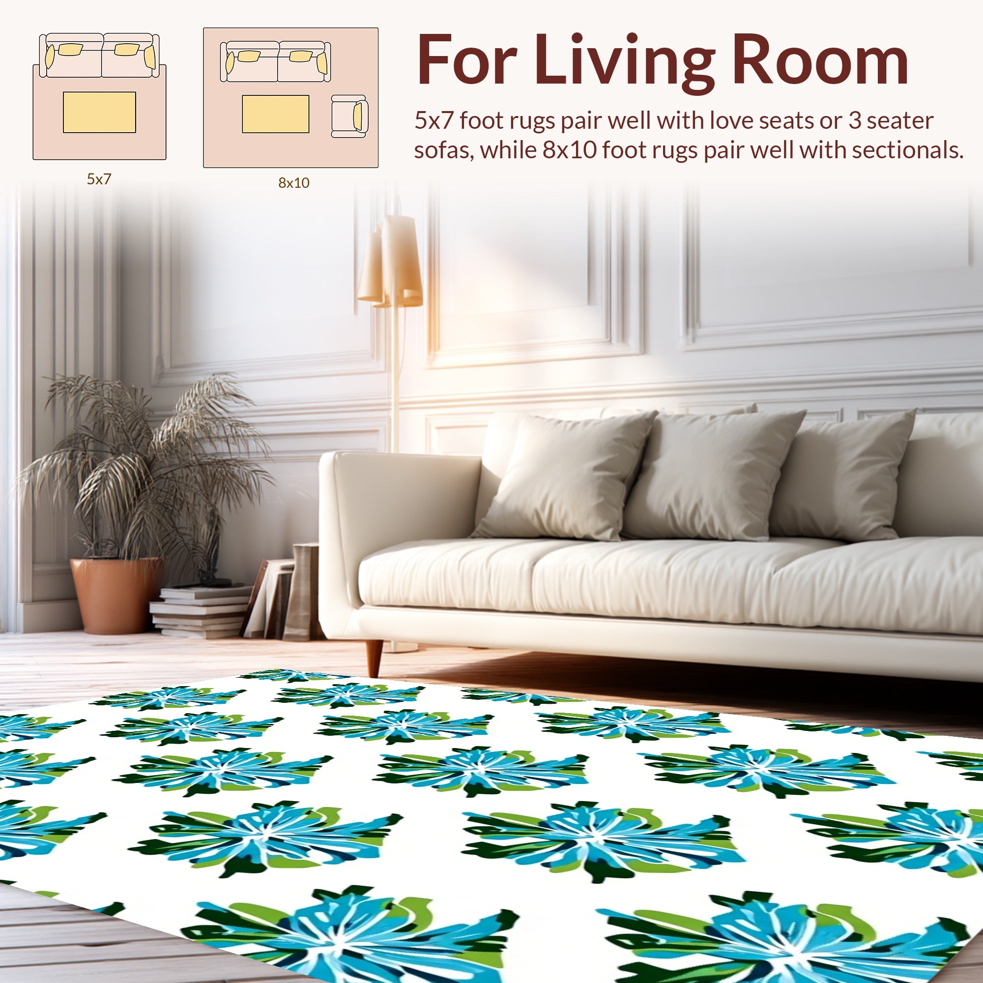 Abstract Blue Green Floral Pattern Rug