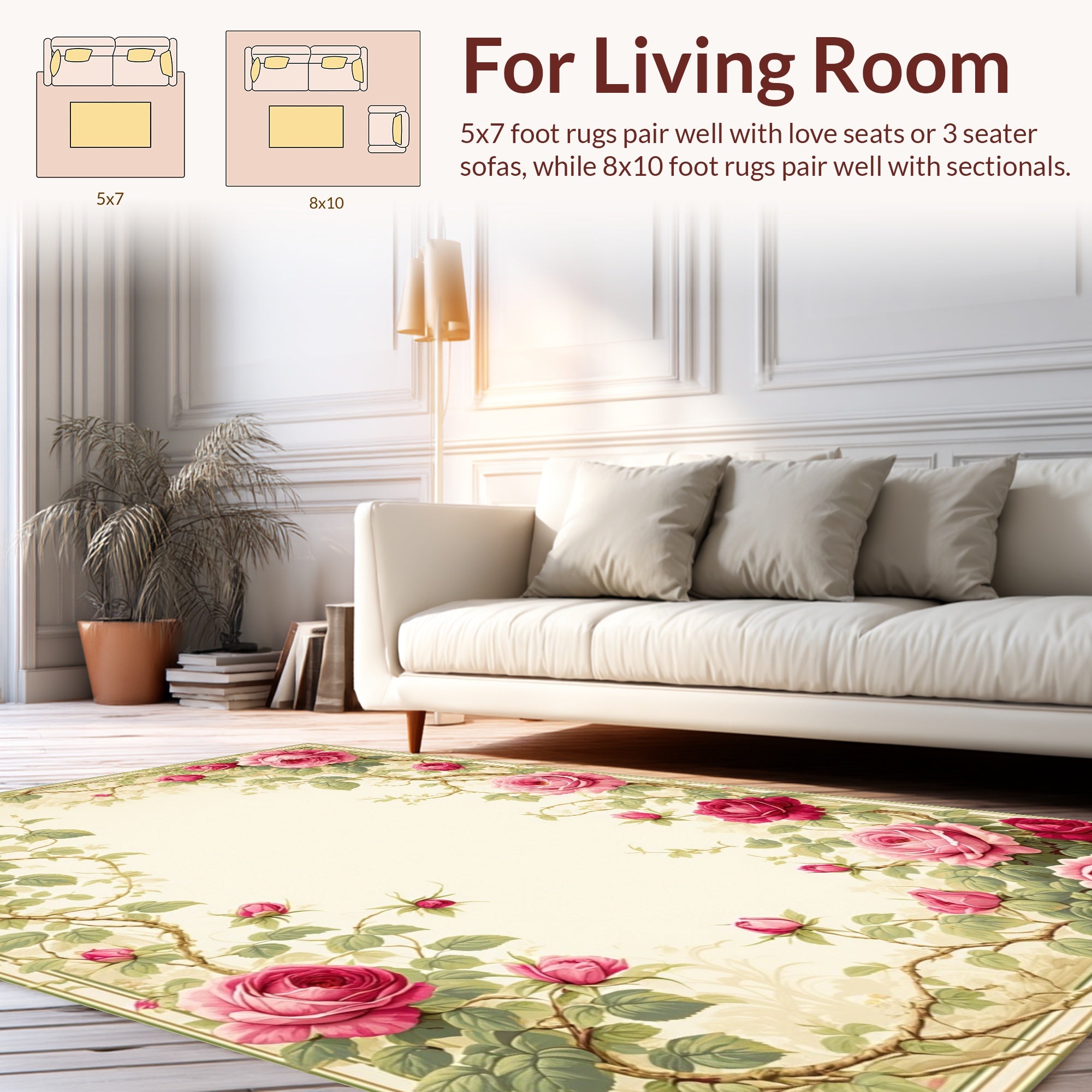 Vintage Rose Vine Botanical Print Rug