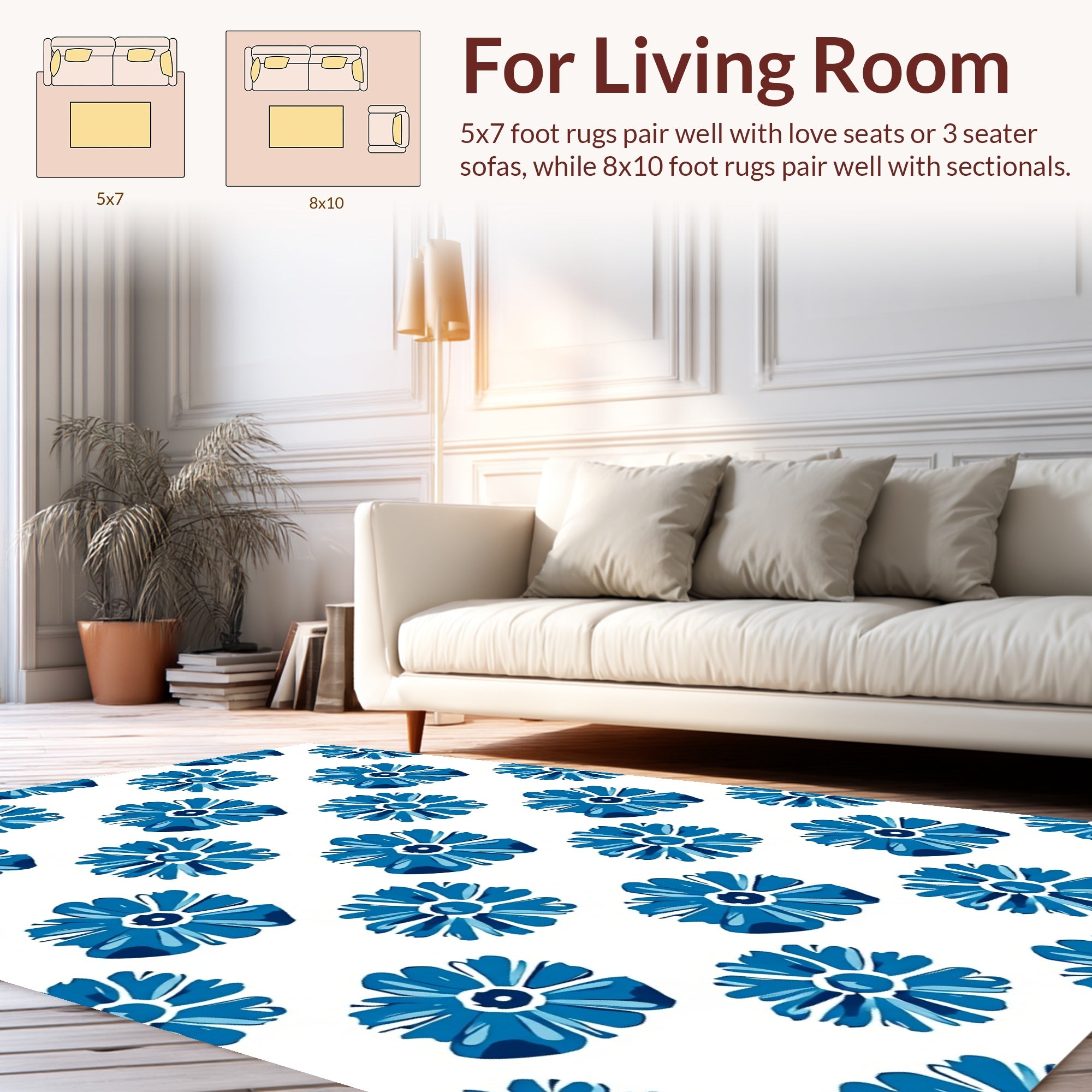 Vibrant Blue Floral Pattern Rug