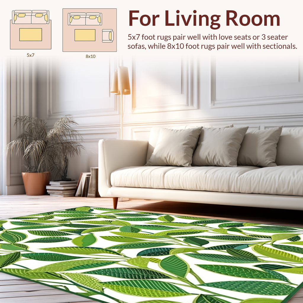 Lush Green Leafy Vine Pattern Rug