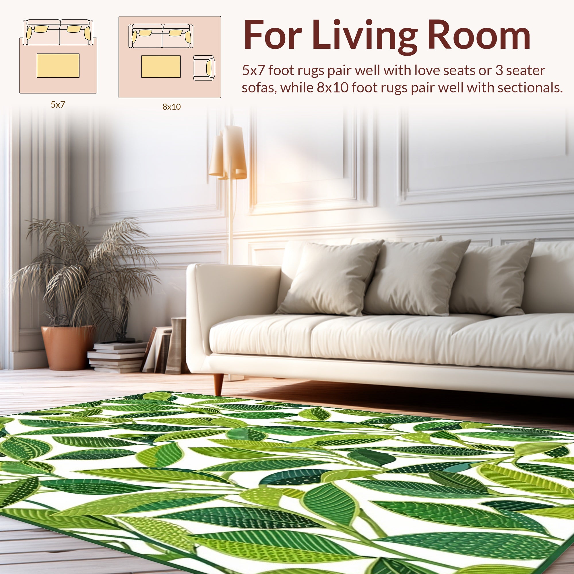 Lush Green Leafy Vine Pattern Rug
