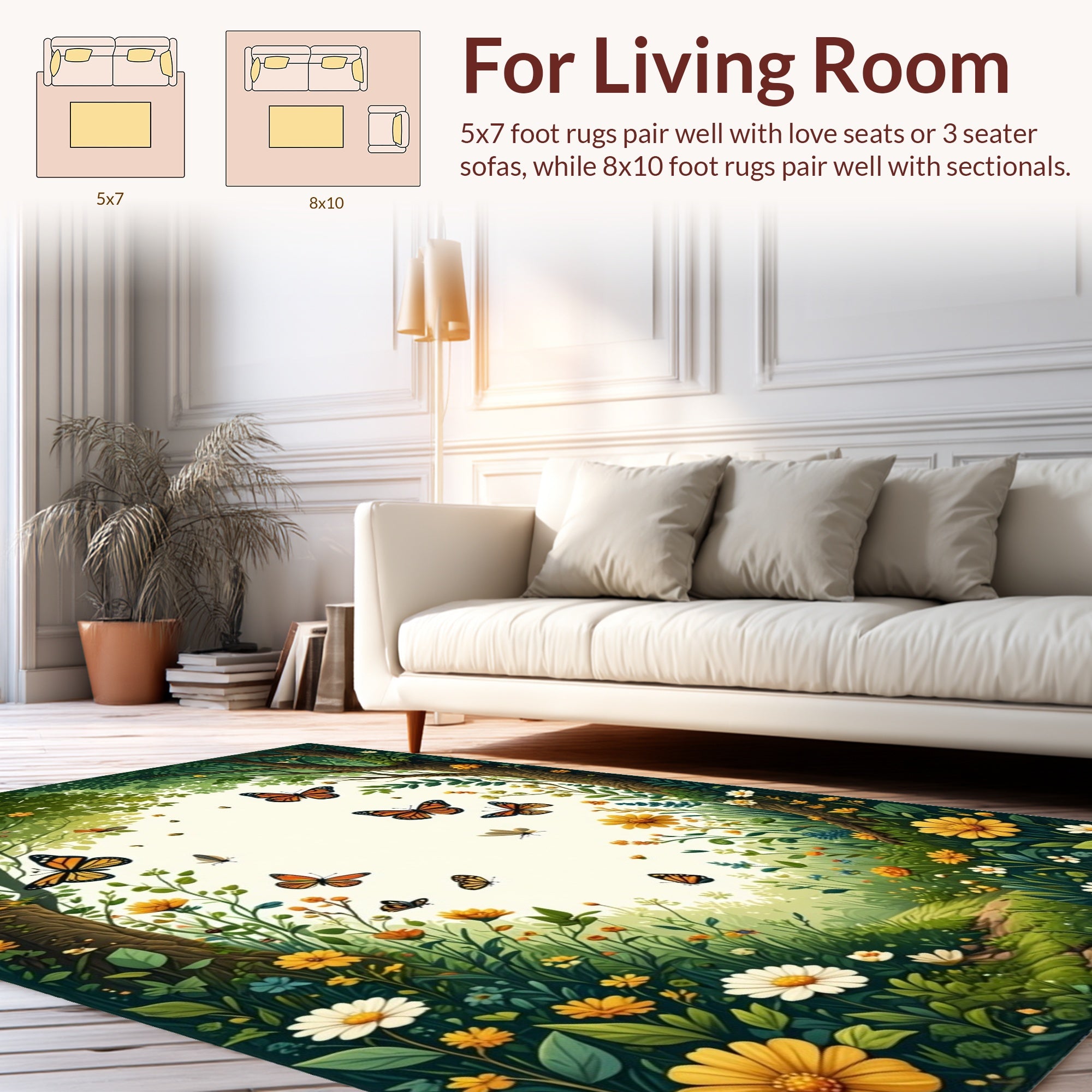 Whimsical Butterfly Garden Scenic Print Rug