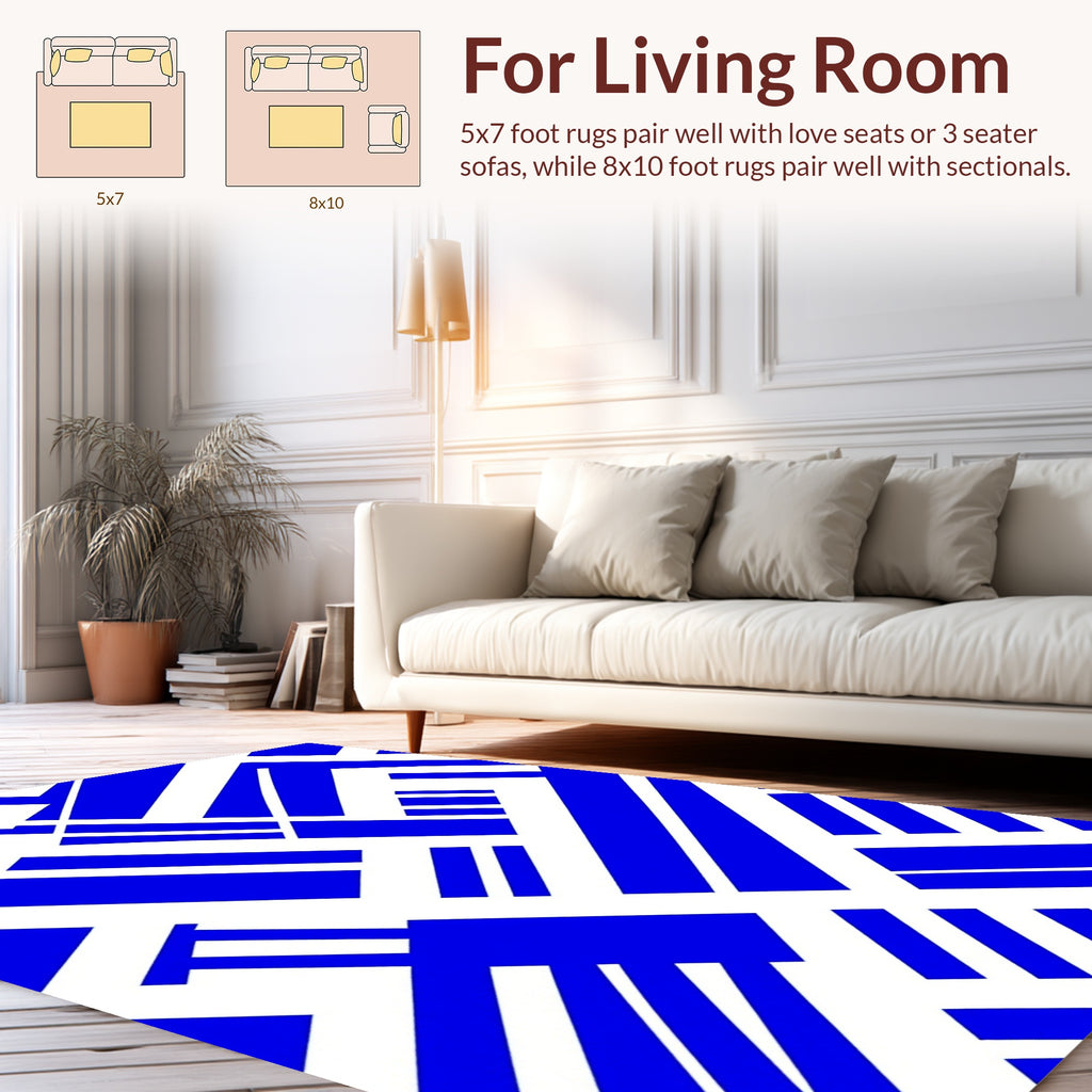 Bold Blue Geometric Abstract Pattern Rug