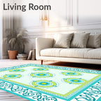 Aqua Teal Floral Medallion Border Rug