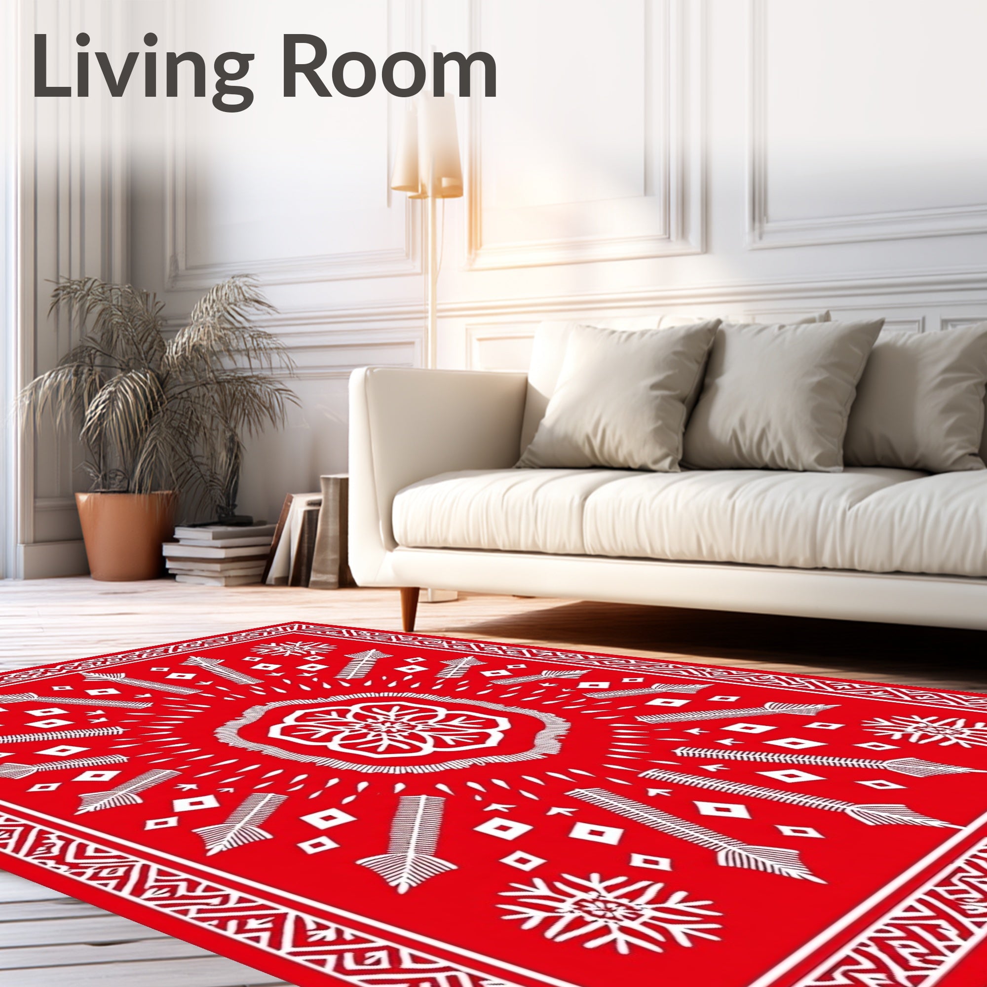Bold Crimson Radial Arrow Medallion Rug