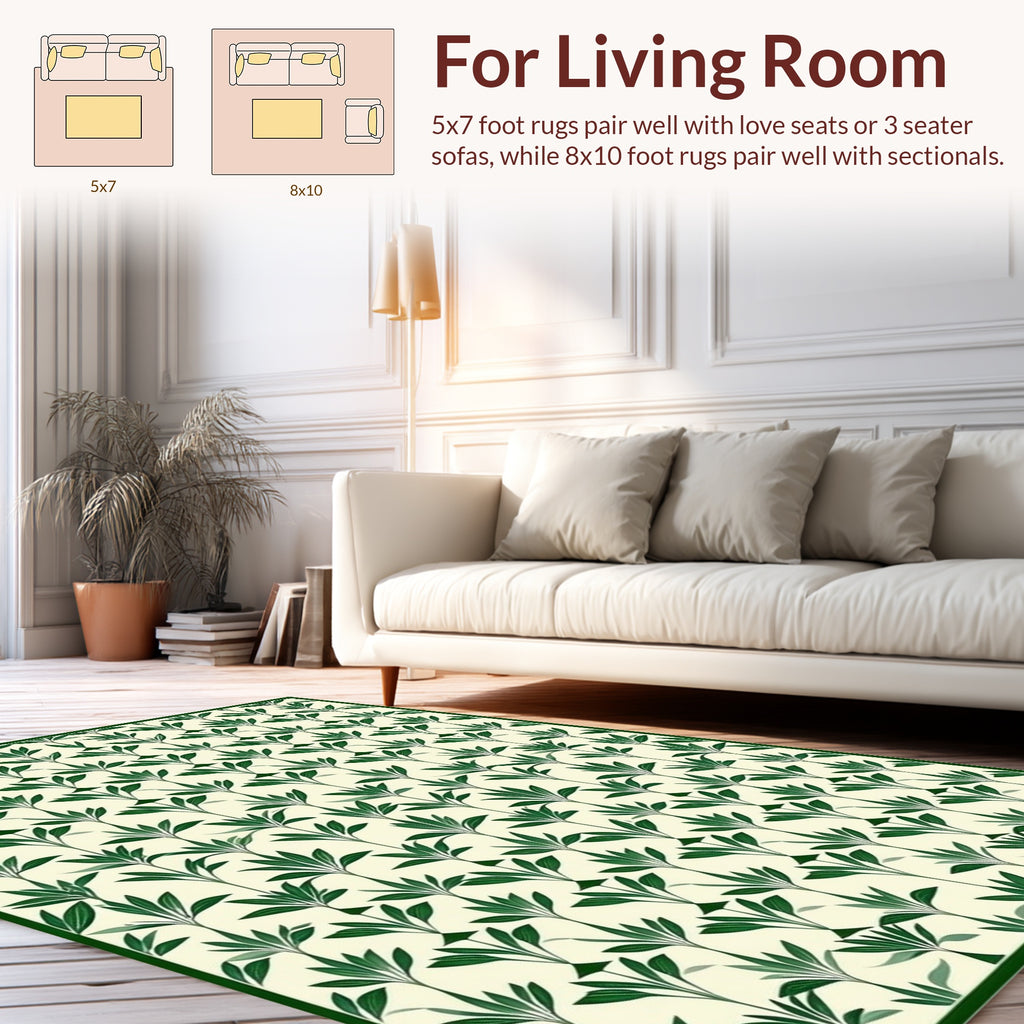 Green Leafy Branch Pattern Design Rug