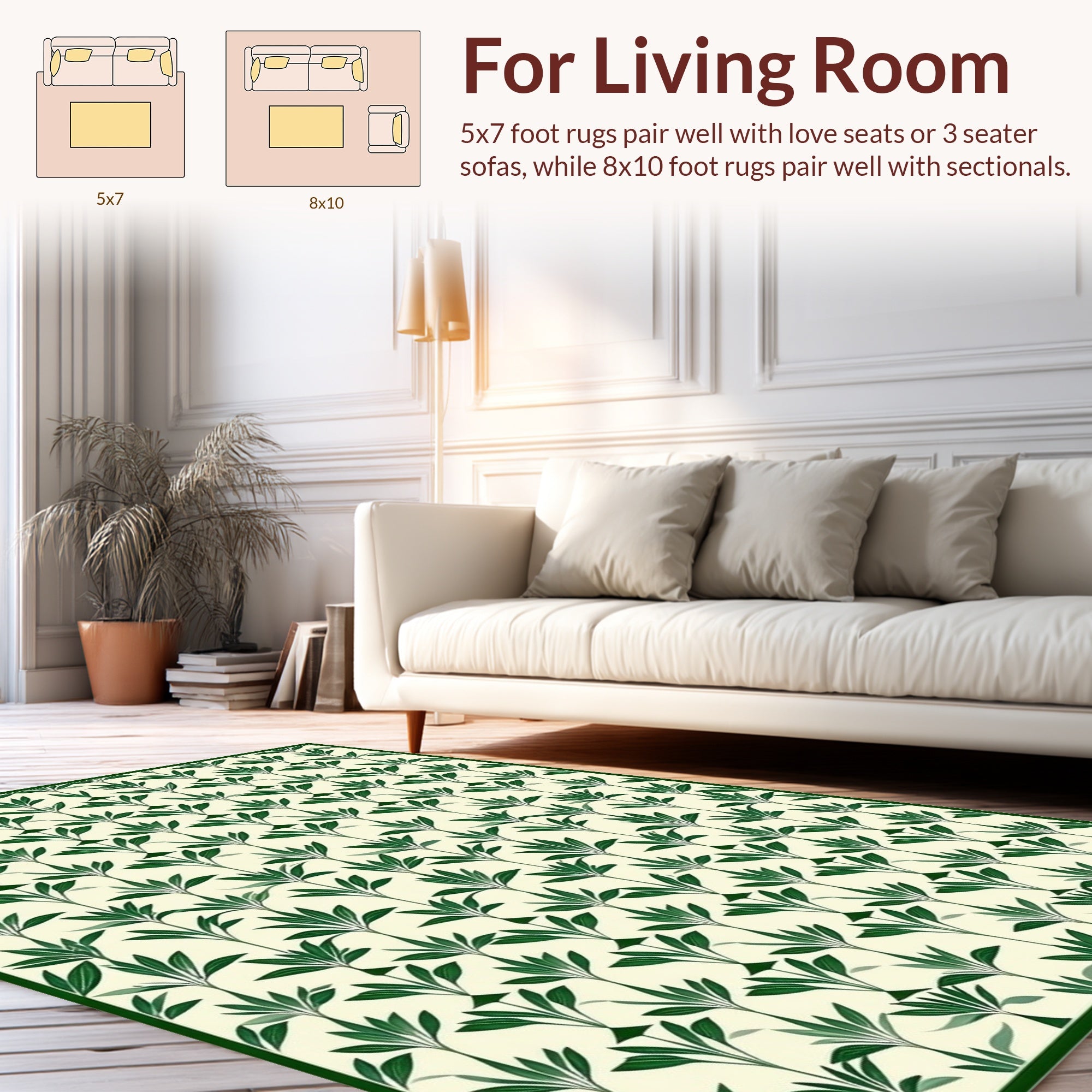 Green Leafy Branch Pattern Design Rug