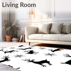 Black Winter Deer Snowflake Whimsy Rug