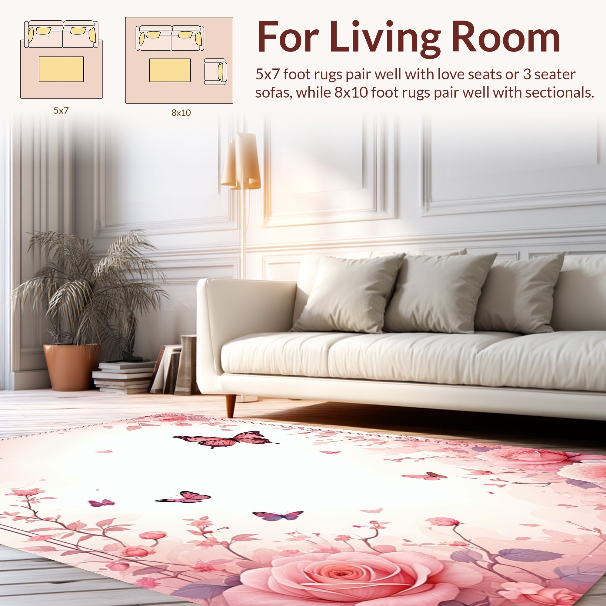 Pink Roses Butterfly Pattern Rug