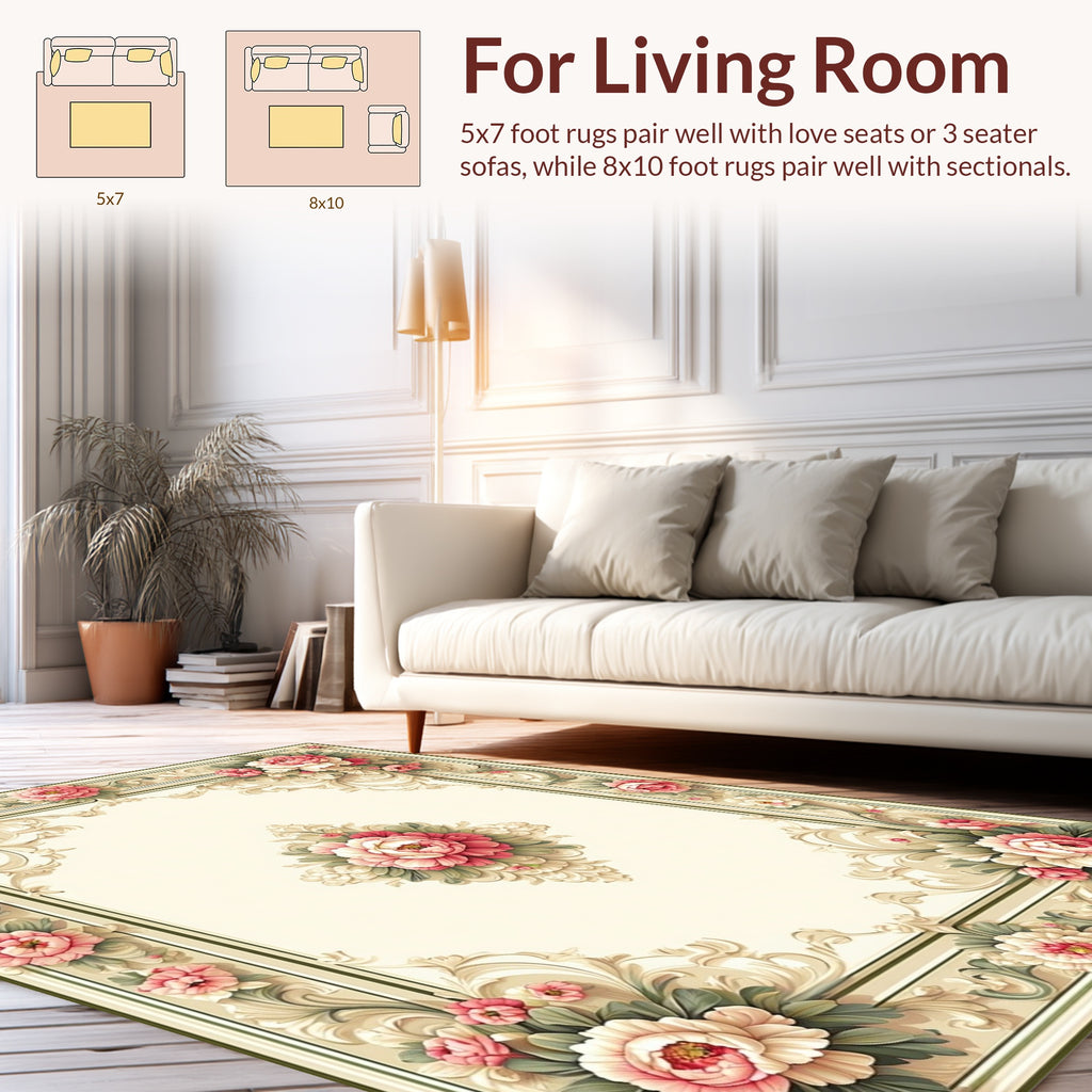 Floral Scrollwork Luxurious Ivory Rug