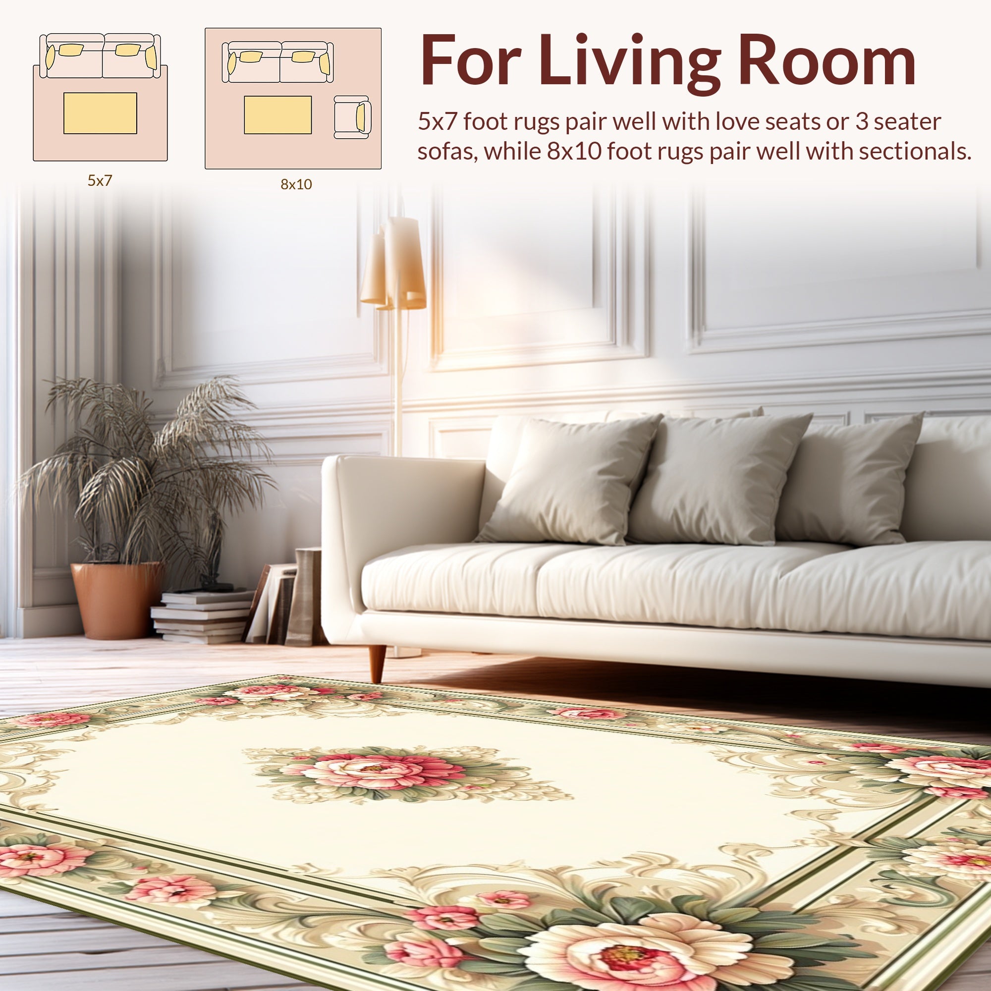 Floral Scrollwork Luxurious Ivory Rug