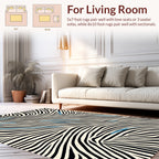 Wavy Black Cream Stripe Design Rug