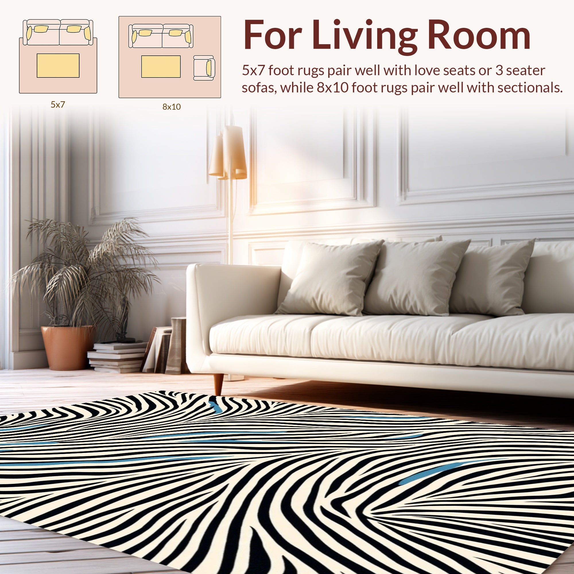 Wavy Black Cream Stripe Design Rug
