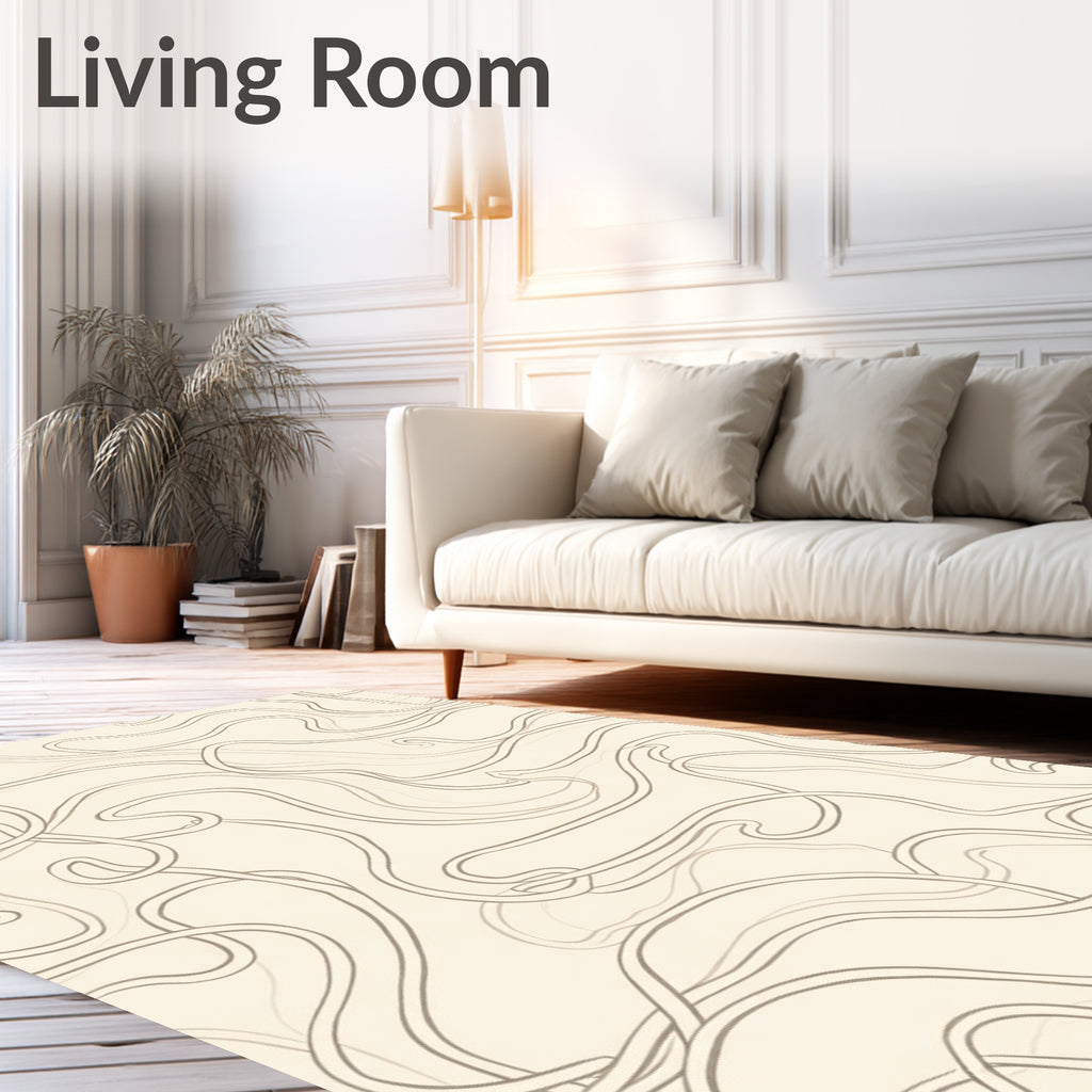 Subtle Cream Wavy Line Abstract Rug