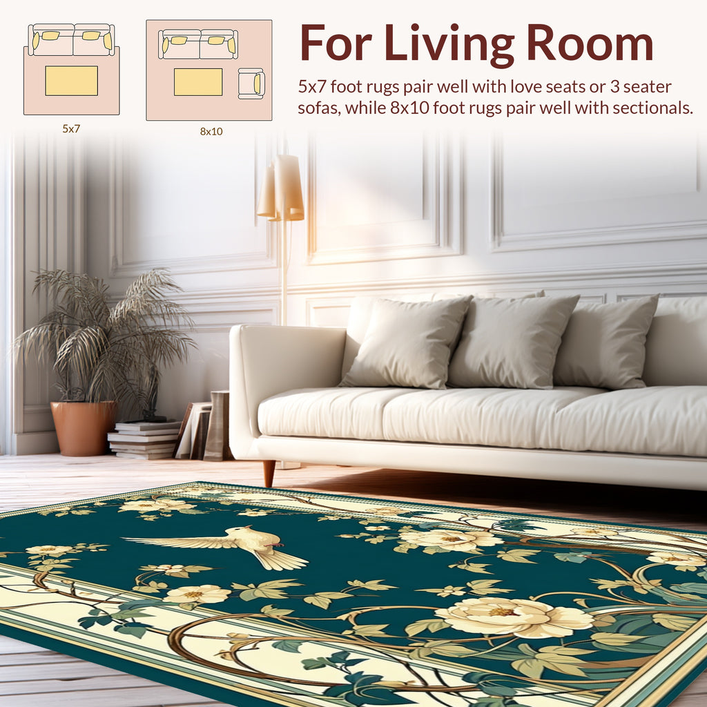 Elegant Avian Floral Art Nouveau Design Rug